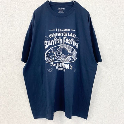 古着 used　GILDAN　ギルダン　半袖プリントTシャツ　魚　クルーネック　レトロデザイン　紺　ネイビー　XXLサイズ