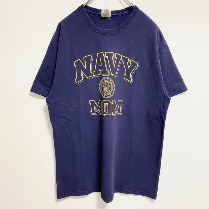 古着 used　SOFFE ソフィ　半袖ロゴプリントTシャツ　クルーネック　米国海軍　NAVYMOM　ネイビー　紺　Lサイズ
