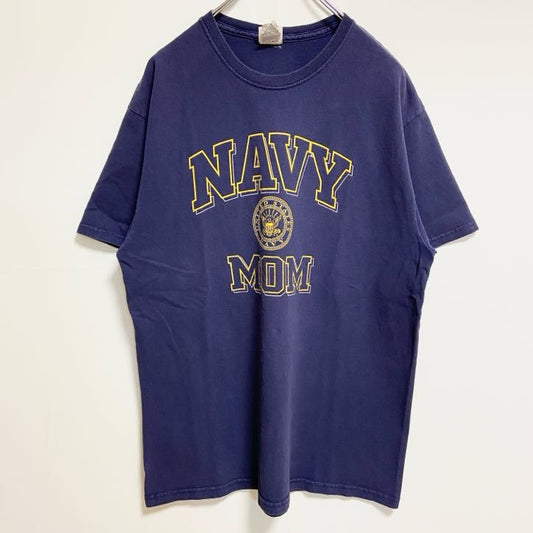 古着 used　SOFFE ソフィ　半袖ロゴプリントTシャツ　クルーネック　米国海軍　NAVYMOM　ネイビー　紺　Lサイズ