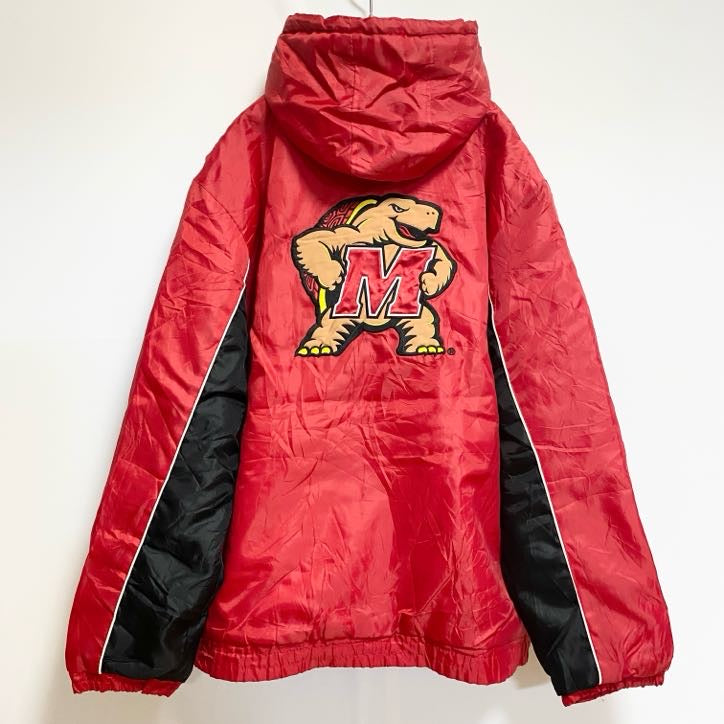 古着 used　G-Ⅲ　長袖カレッジ刺繍ブルゾン　ジップアップ厚手ジャンパー　メリーランド大学　亀　赤　黒　秋冬服　Lサイズ
