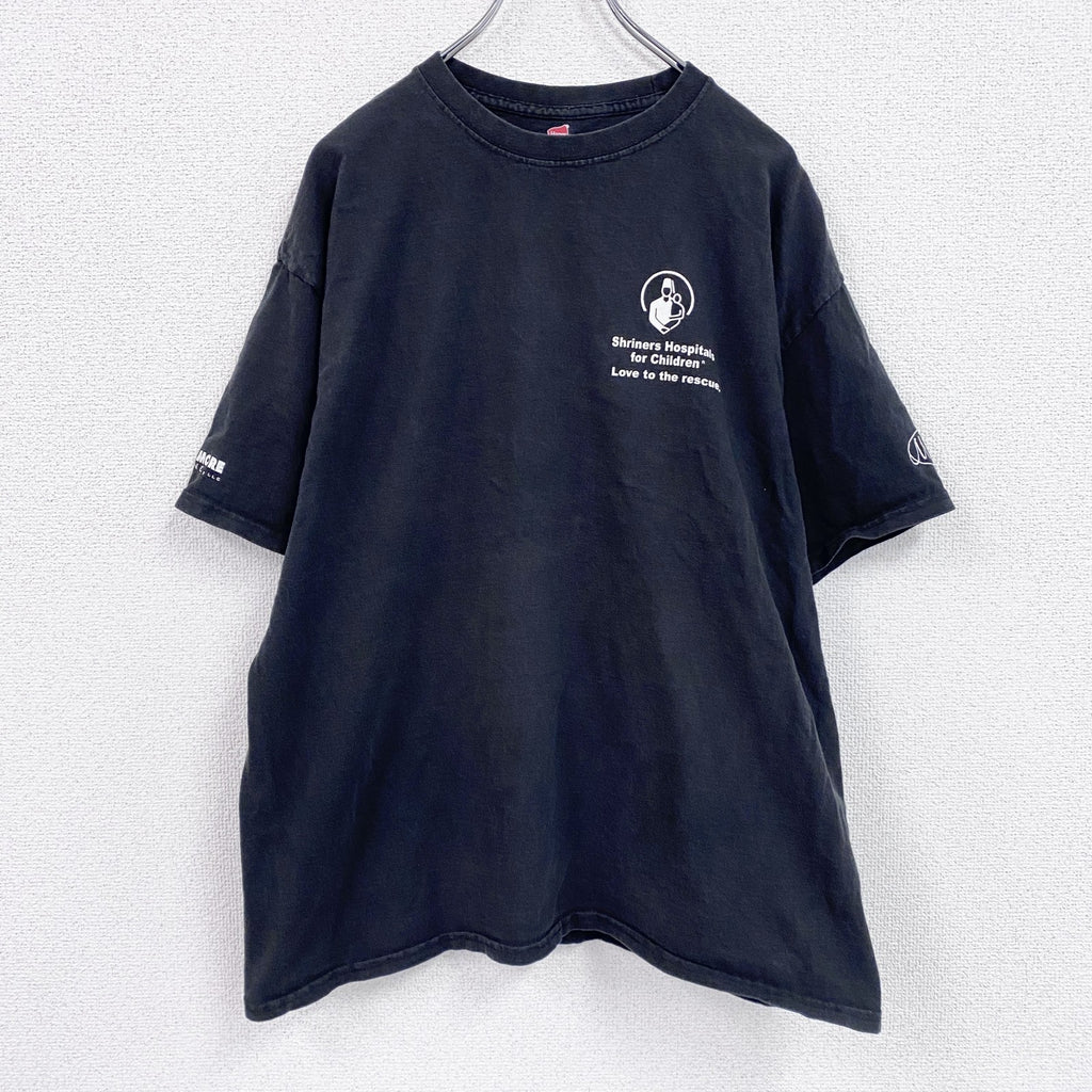 Hanes　ヘインズ　半袖プリントTシャツ　企業ロゴ　スローガン　黑　ブラック　XLサイズ　
