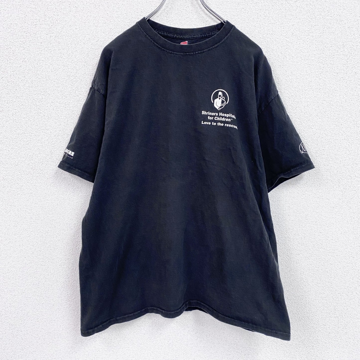 Hanes　ヘインズ　半袖プリントTシャツ　企業ロゴ　スローガン　黑　ブラック　XLサイズ　