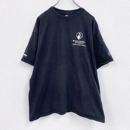 Hanes　ヘインズ　半袖プリントTシャツ　企業ロゴ　スローガン　黑　ブラック　XLサイズ　