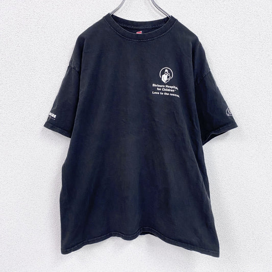 Hanes　ヘインズ　半袖プリントTシャツ　企業ロゴ　スローガン　黑　ブラック　XLサイズ　