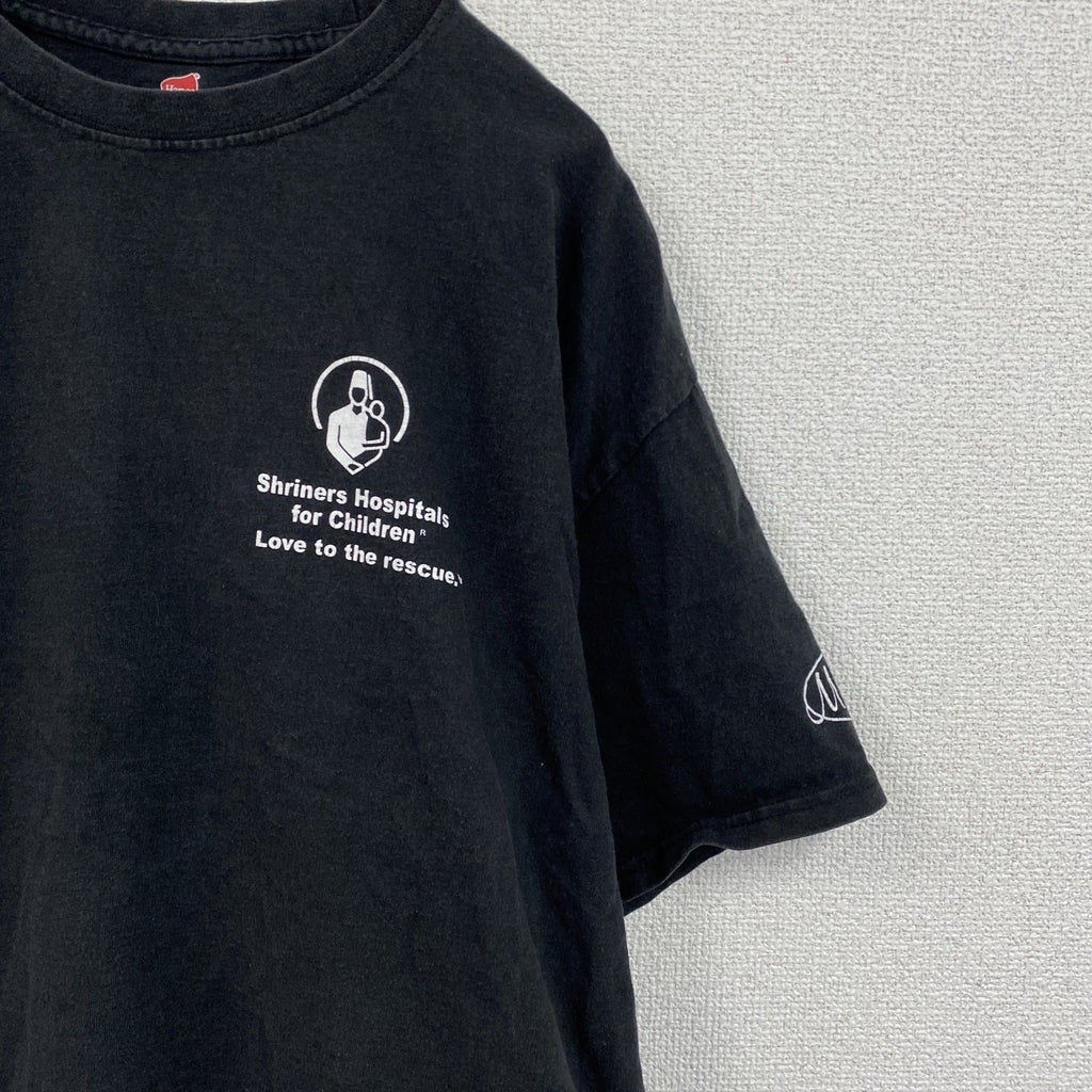 Hanes　ヘインズ　半袖プリントTシャツ　企業ロゴ　スローガン　黑　ブラック　XLサイズ　