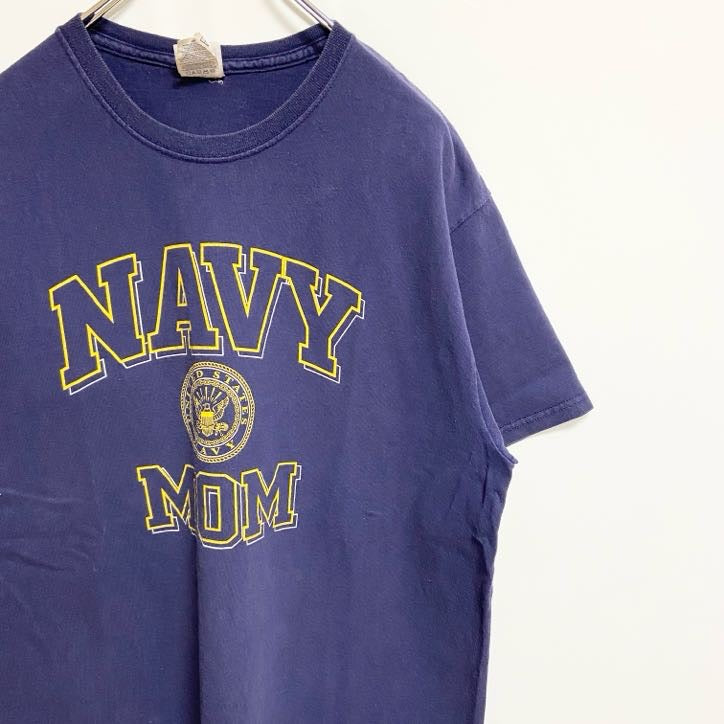 古着 used　SOFFE ソフィ　半袖ロゴプリントTシャツ　クルーネック　米国海軍　NAVYMOM　ネイビー　紺　Lサイズ