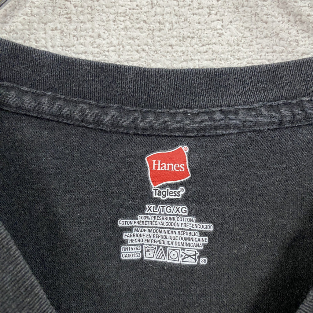 Hanes　ヘインズ　半袖プリントTシャツ　企業ロゴ　スローガン　黑　ブラック　XLサイズ　