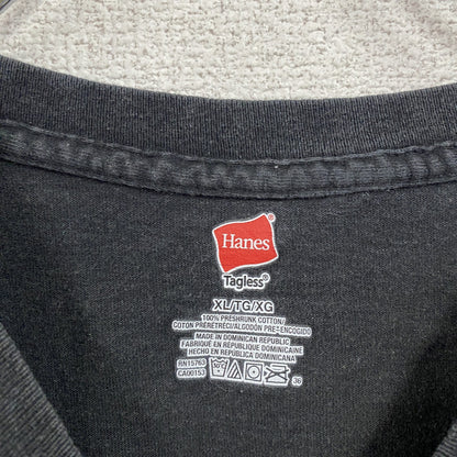Hanes　ヘインズ　半袖プリントTシャツ　企業ロゴ　スローガン　黑　ブラック　XLサイズ　