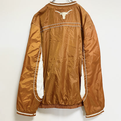 古着 used　G-Ⅲ　長袖ワッペン刺繍ナイロンプルオーバー　LONGHORNS　ロングホーンズ　オレンジ　茶色　Lサイズ
