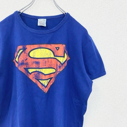 古着 used　Superman　スーパーマン　半袖ムービープリントTシャツ　レトロデザイン　クルーネック　青　ブルー　XLサイズ