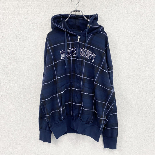 Resort Stop　フルジップスウェットパーカー/フーディー　チェック柄　紺　ネイビー　XLサイズ