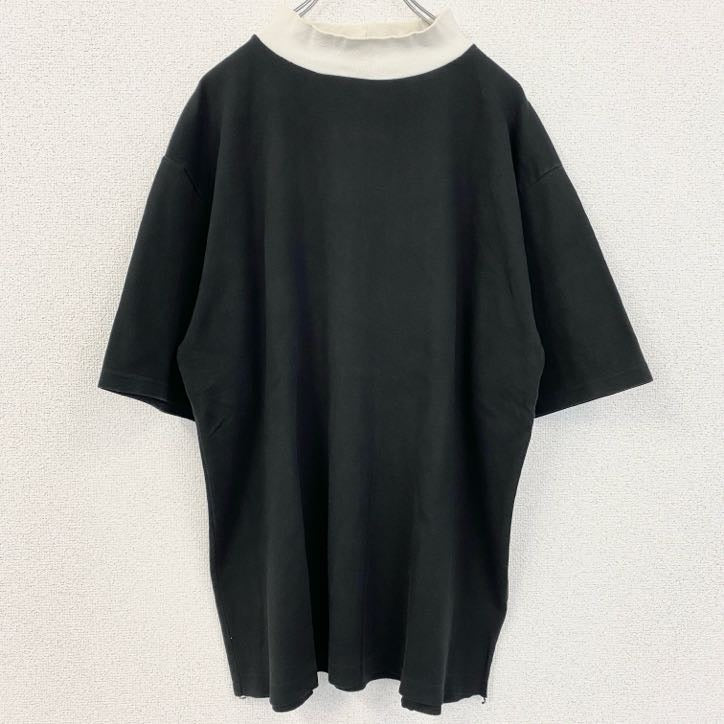 古着 used　半袖無地リンガーTシャツ　モックネック　レトロデザイン　シンプル　ノームコア　黒　ブラック　
