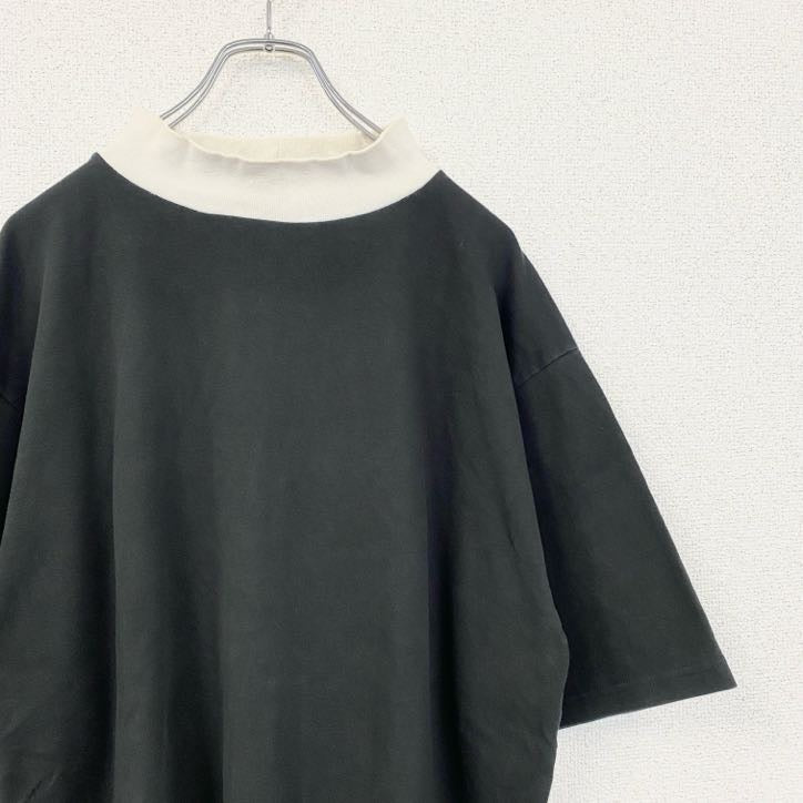 古着 used　半袖無地リンガーTシャツ　モックネック　レトロデザイン　シンプル　ノームコア　黒　ブラック　