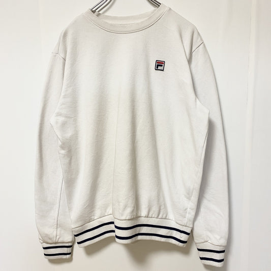 FILA　フィラ　スウェット/トレーナー　リブライン　刺繍ロゴ　ワンポイント　白　ホワイト　Lサイズ