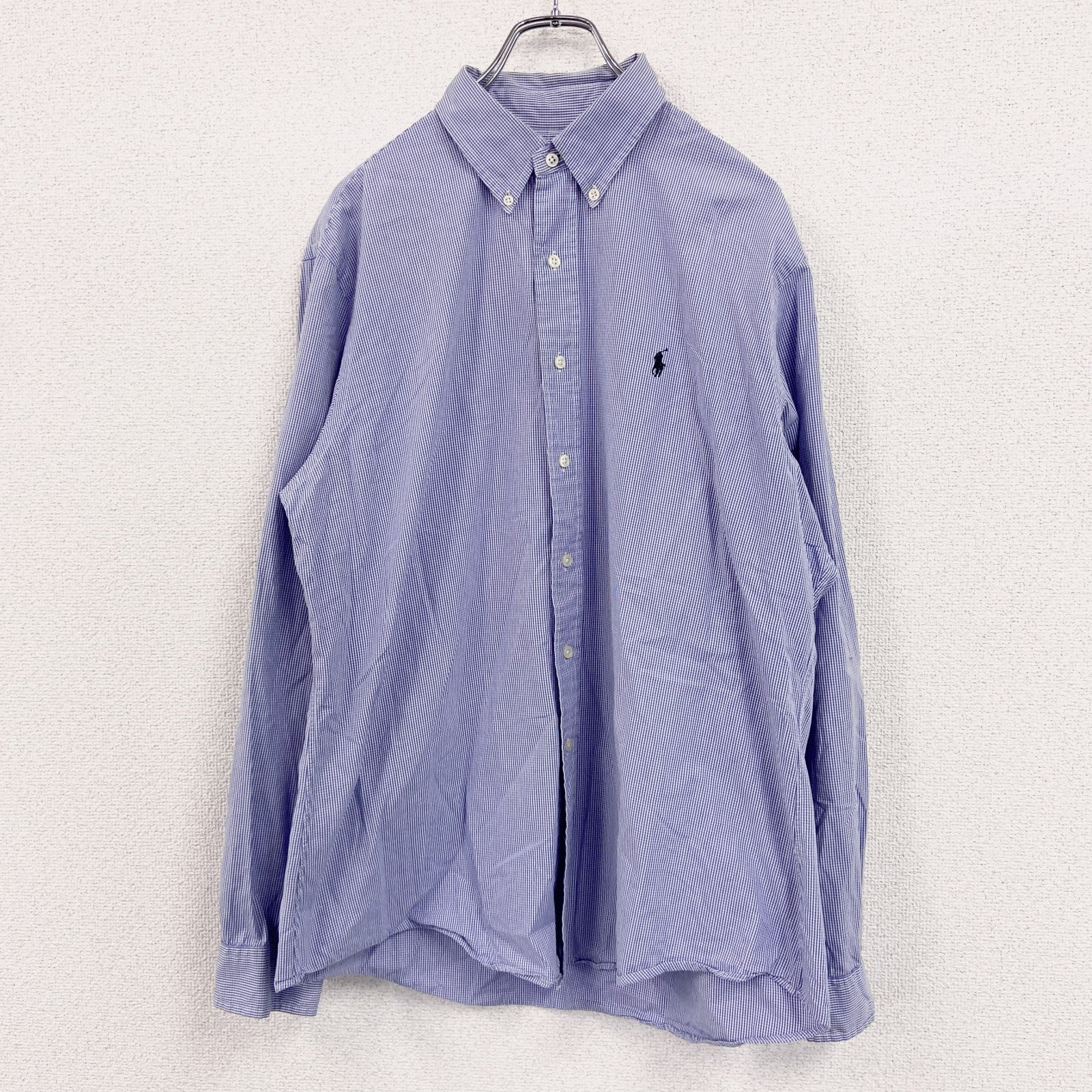 Ralph Lauren　ラルフローレン　長袖ボタンダウンシャツ　ギンガムチェック柄　ブルー　Lサイズ