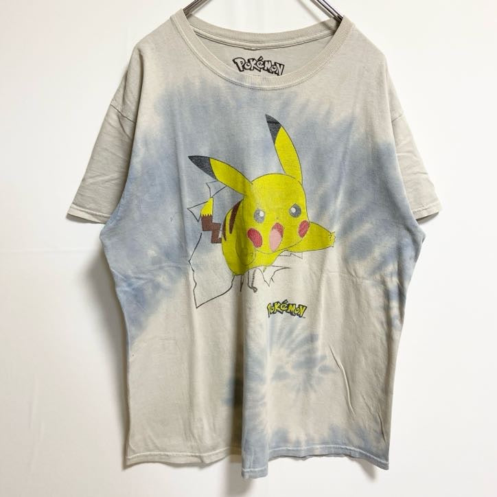 古着 used　POKEMON ポケモン　半袖プリントタイダイ柄Tシャツ　クルーネック　ピカチュウ　公式　オフィシャル　Lサイズ