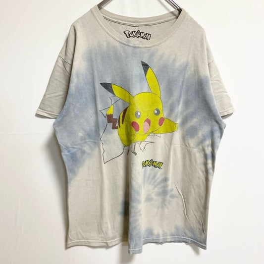 古着 used　POKEMON ポケモン　半袖プリントタイダイ柄Tシャツ　クルーネック　ピカチュウ　公式　オフィシャル　Lサイズ