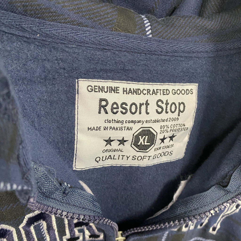 Resort Stop　フルジップスウェットパーカー/フーディー　チェック柄　紺　ネイビー　XLサイズ