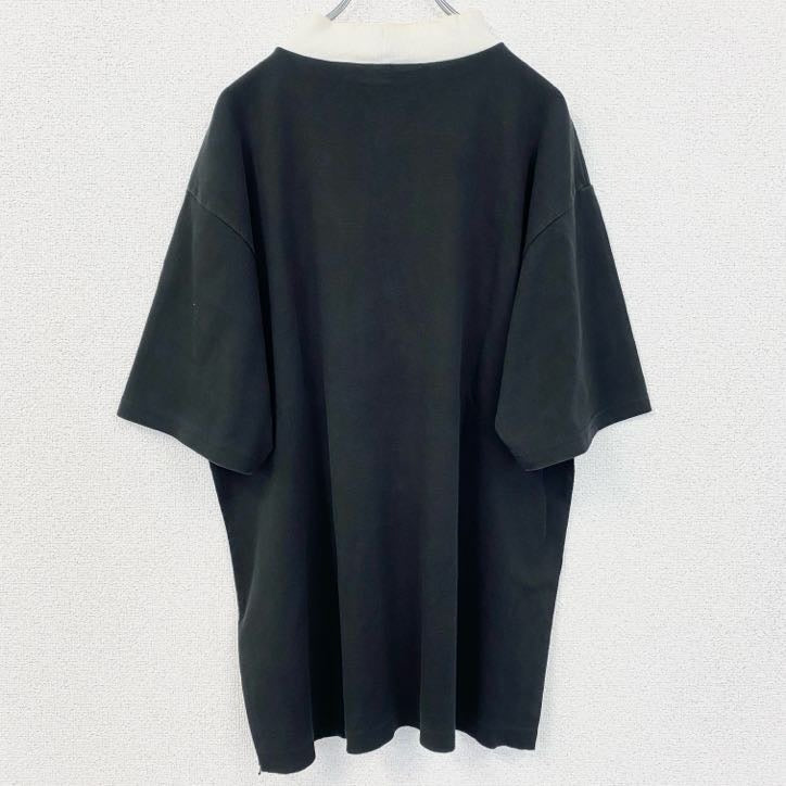 古着 used　半袖無地リンガーTシャツ　モックネック　レトロデザイン　シンプル　ノームコア　黒　ブラック　
