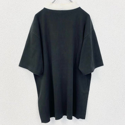 古着 used　半袖無地リンガーTシャツ　モックネック　レトロデザイン　シンプル　ノームコア　黒　ブラック　