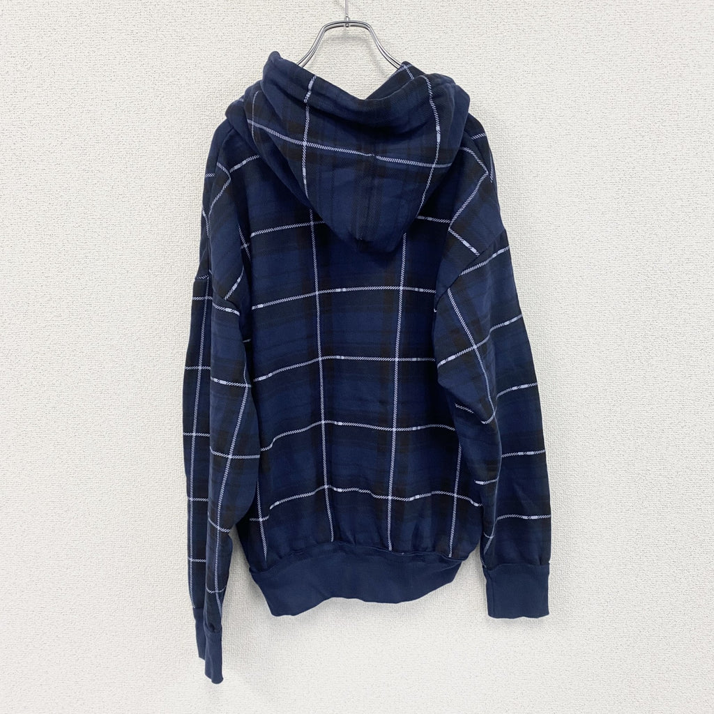 Resort Stop　フルジップスウェットパーカー/フーディー　チェック柄　紺　ネイビー　XLサイズ