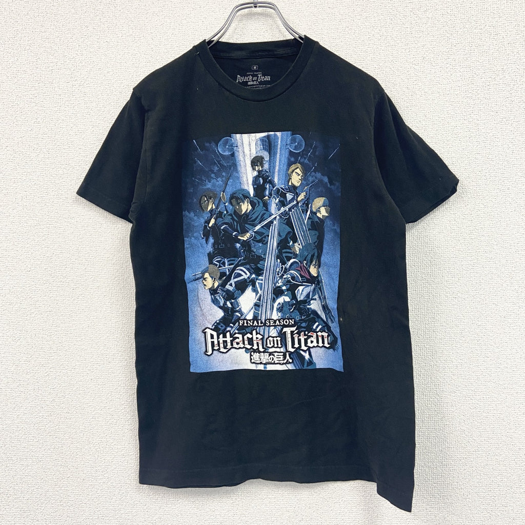 進撃の巨人　半袖プリントTシャツ　アニメT　キャラクターT　黒　ブラック　Mサイズ