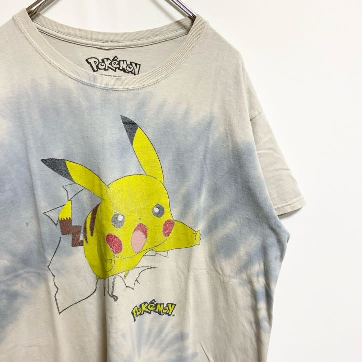 古着 used　POKEMON ポケモン　半袖プリントタイダイ柄Tシャツ　クルーネック　ピカチュウ　公式　オフィシャル　Lサイズ