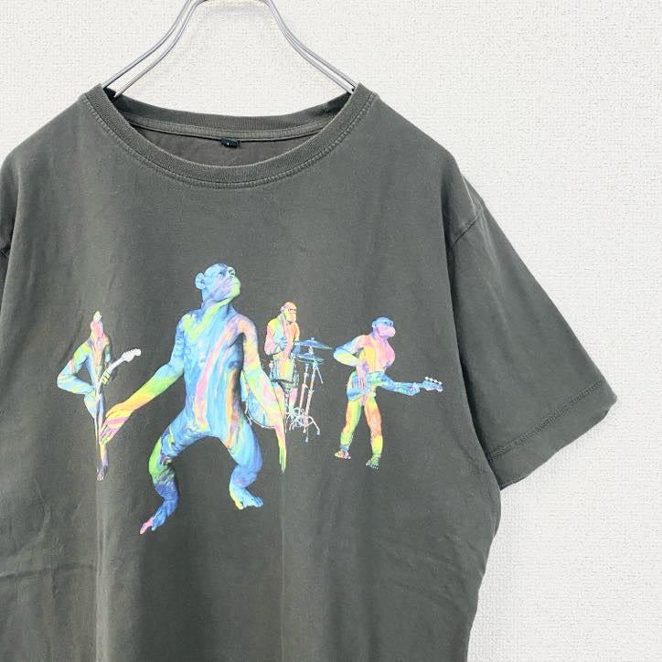 古着 used　GILDAN　ギルダン　半袖バックプリントTシャツ　クルーネック　レトロデザイン　黒　ブラック　Lサイズ