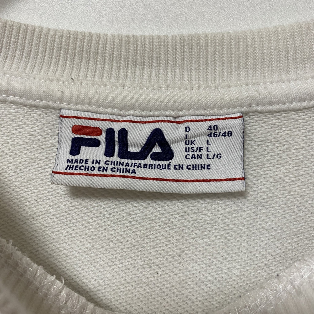 FILA　フィラ　スウェット/トレーナー　リブライン　刺繍ロゴ　ワンポイント　白　ホワイト　Lサイズ