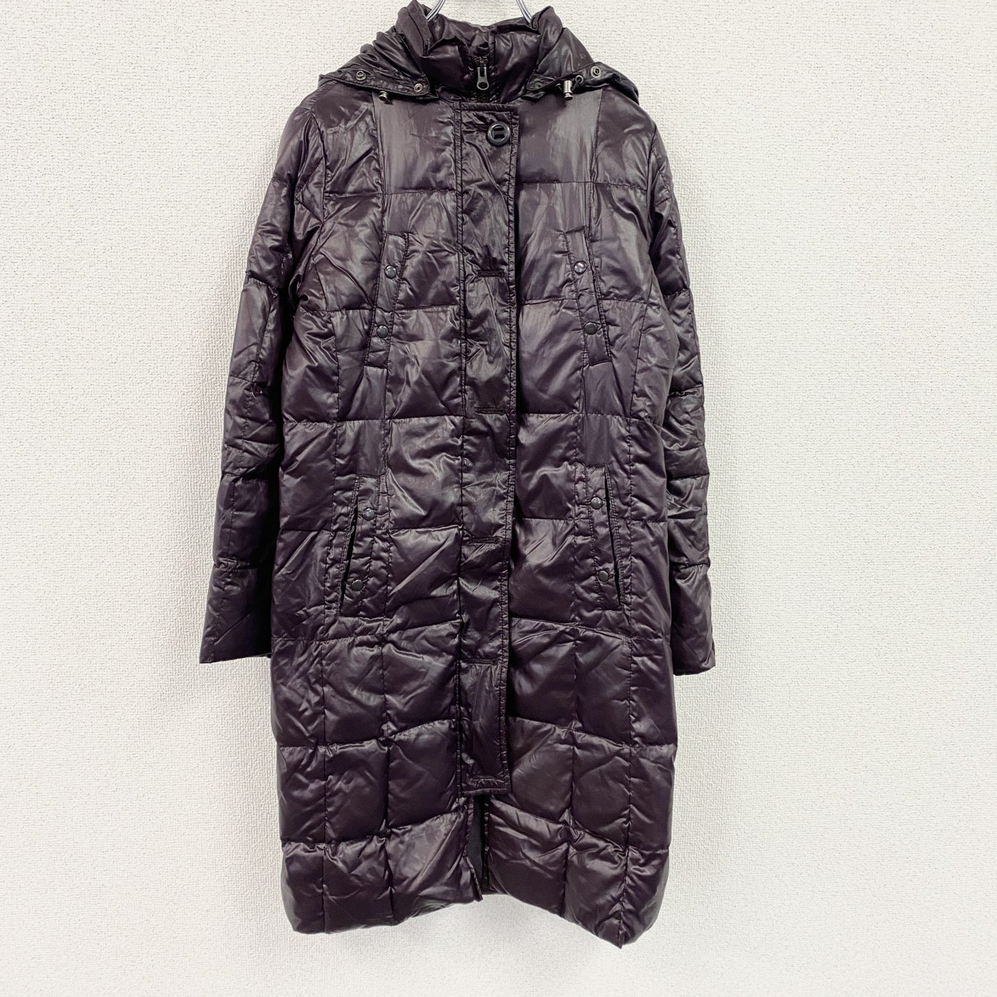 GAP　ギャップ　フーデッドロングダウンコート　ダウン90％　比翼仕立て　4つポケット　紫　パープル　Sサイズ