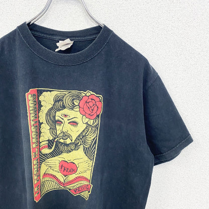 古着 used　FRUIT OF THE LOOM フルーツオブザルーム　半袖デザインプリントTシャツ　黒　Mサイズ