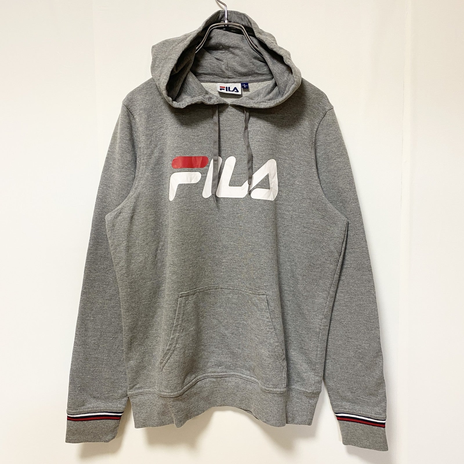 FILA　フィラ　スウェットパーカー/フーディー　トリコロール　デカロゴ　スポーツミックス　灰色　グレー　Lサイズ