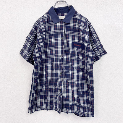 ～90s　BURBERRYS　バーバリーズ　半袖チェックシャツ　ボックスシャツ　チェック柄　紺　ネイビー　Lサイズ