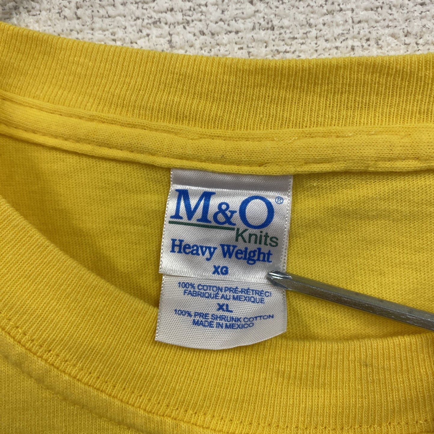00s　M&O Knits　半袖プリントTシャツ　企業ロゴ　ヴィンテージ　黄色　イエロー　XLサイズ　