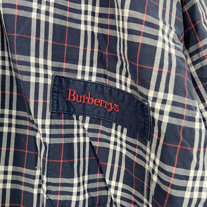 ～90s　BURBERRYS　バーバリーズ　半袖チェックシャツ　ボックスシャツ　チェック柄　紺　ネイビー　Lサイズ