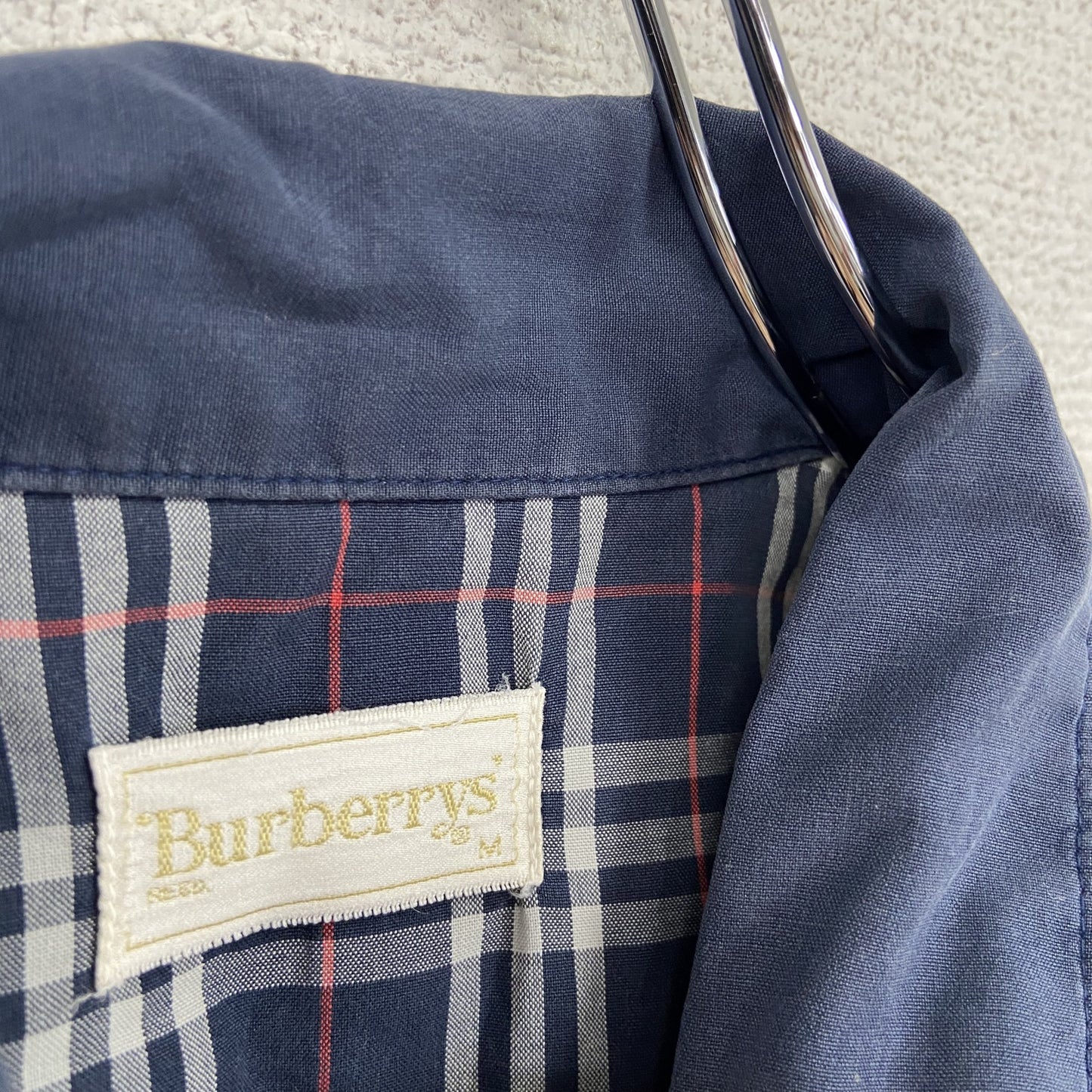 ～90s　BURBERRYS　バーバリーズ　半袖チェックシャツ　ボックスシャツ　チェック柄　紺　ネイビー　Lサイズ