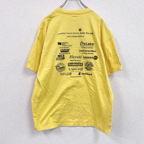 00s　M&O Knits　半袖プリントTシャツ　企業ロゴ　ヴィンテージ　黄色　イエロー　XLサイズ　