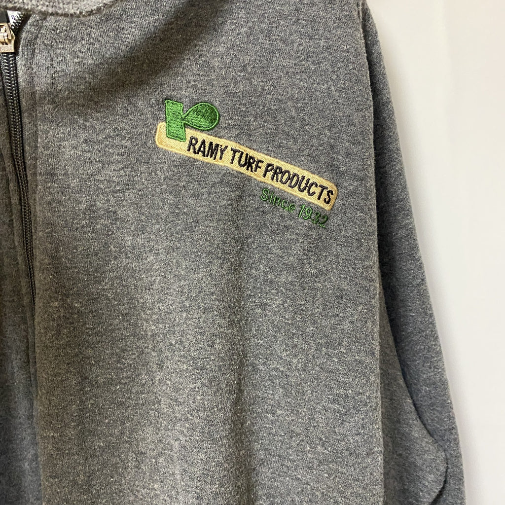 古着 used　FILA　フィラ　長袖フルジップワンポイント刺繡デザインパーカー　スウェットフーディー　グレー　XXLサイズ