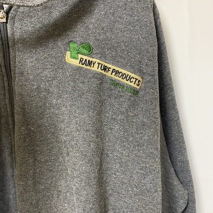 古着 used　FILA　フィラ　長袖フルジップワンポイント刺繡デザインパーカー　スウェットフーディー　グレー　XXLサイズ