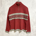 古着 used　 Eddie Bauer エディーバウアー　長袖ハーフジップニット　セーター　赤　ノルディック柄　Sサイズ