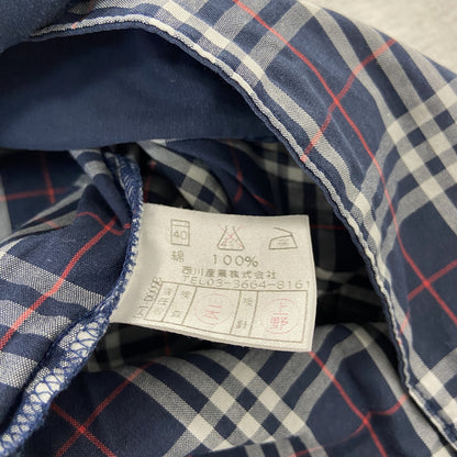～90s　BURBERRYS　バーバリーズ　半袖チェックシャツ　ボックスシャツ　チェック柄　紺　ネイビー　Lサイズ