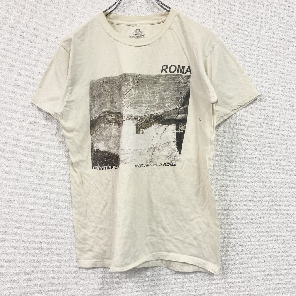 MICHELANGELO ROMA　ミケランジェロ　アダムの創造　半袖プリントTシャツ　アートT　オフホワイト　ベージュ　クリーム　Mサイズ