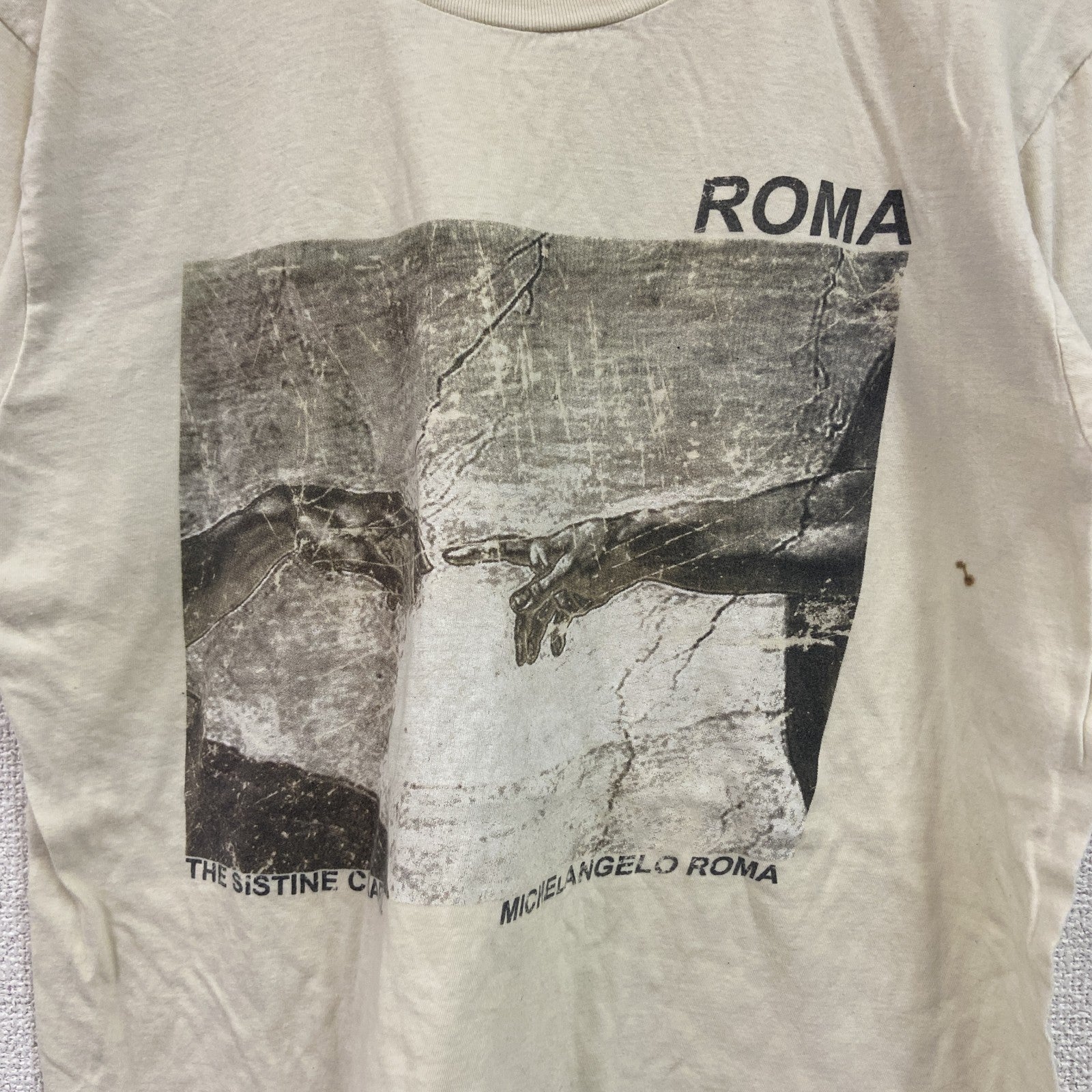 MICHELANGELO ROMA　ミケランジェロ　アダムの創造　半袖プリントTシャツ　アートT　オフホワイト　ベージュ　クリーム　Mサイズ