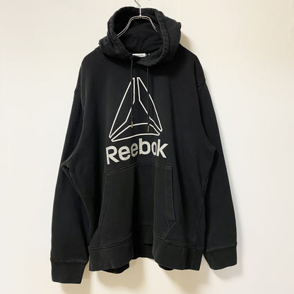 古着 used　Reebok リーボック　長袖ビッグロゴデザインパーカー　スウェットフーディ　黒　ルーズフィット　XXLサイズ