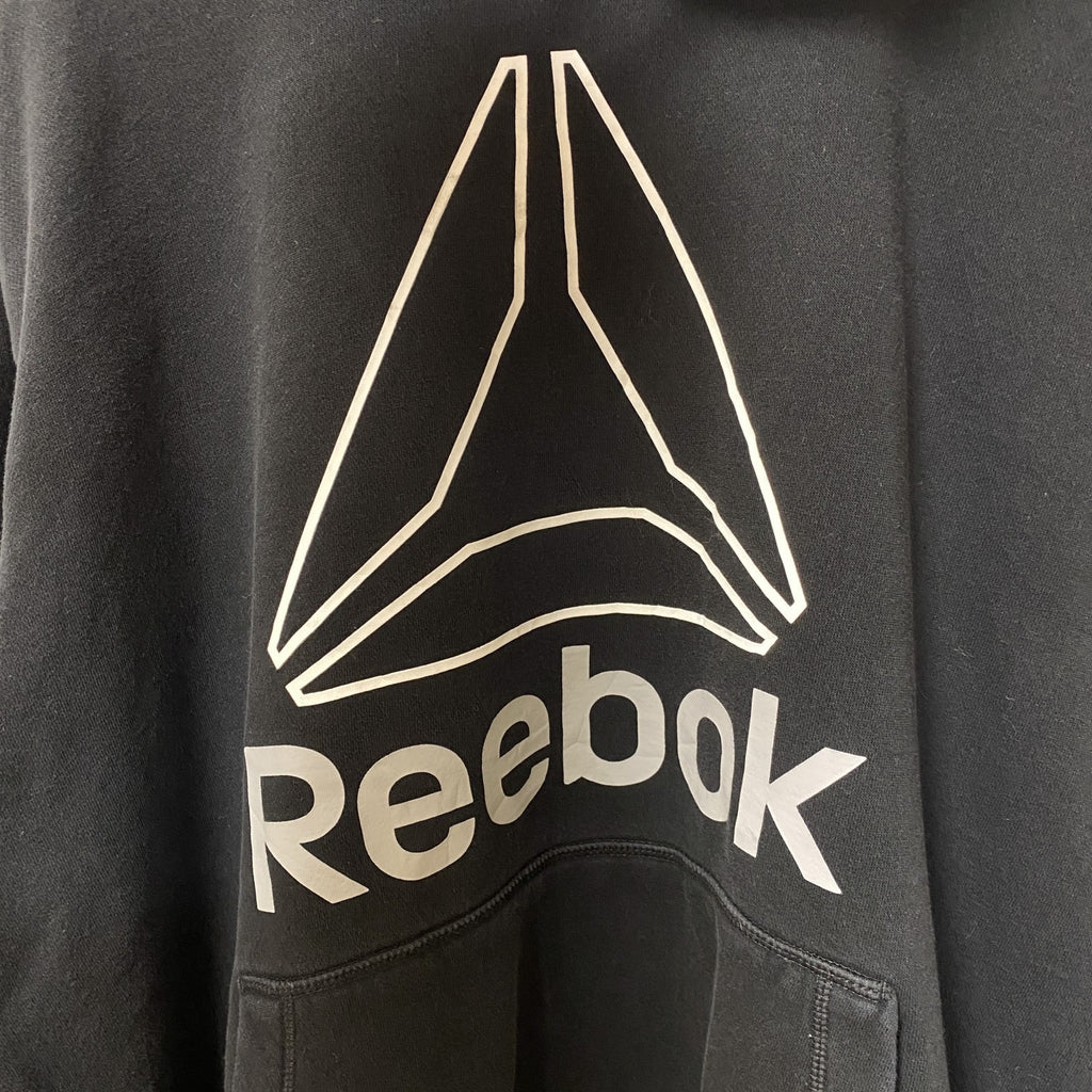 古着 used　Reebok リーボック　長袖ビッグロゴデザインパーカー　スウェットフーディ　黒　ルーズフィット　XXLサイズ