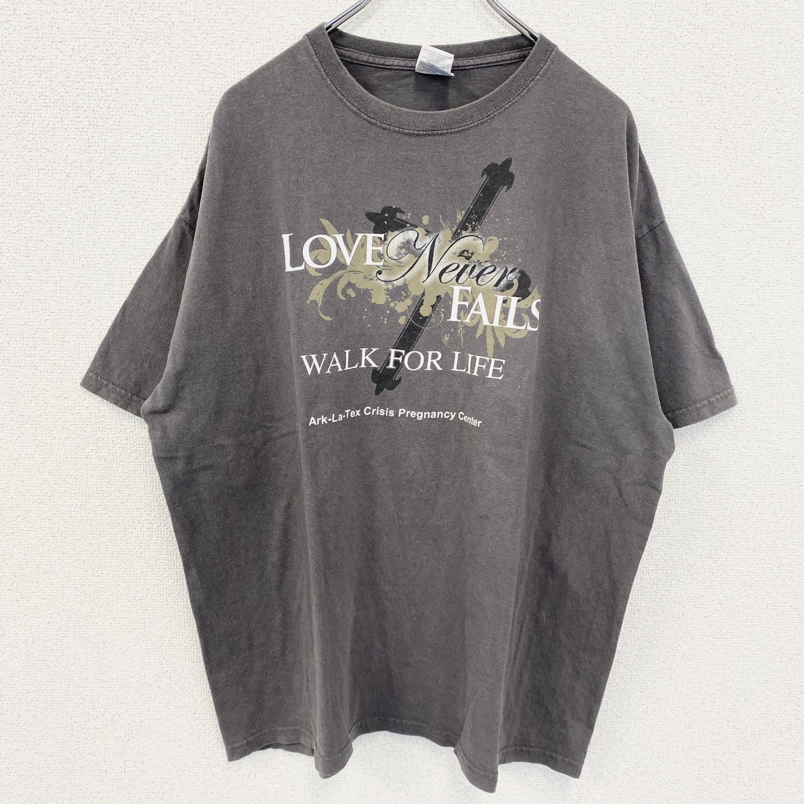 GILDAN　ギルダン　半袖デザインプリントTシャツ　フェード　ビックシルエット　クルーネック　灰色　グレー　XLサイズ