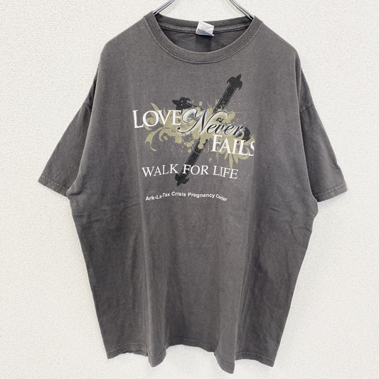 GILDAN　ギルダン　半袖デザインプリントTシャツ　フェード　ビックシルエット　クルーネック　灰色　グレー　XLサイズ
