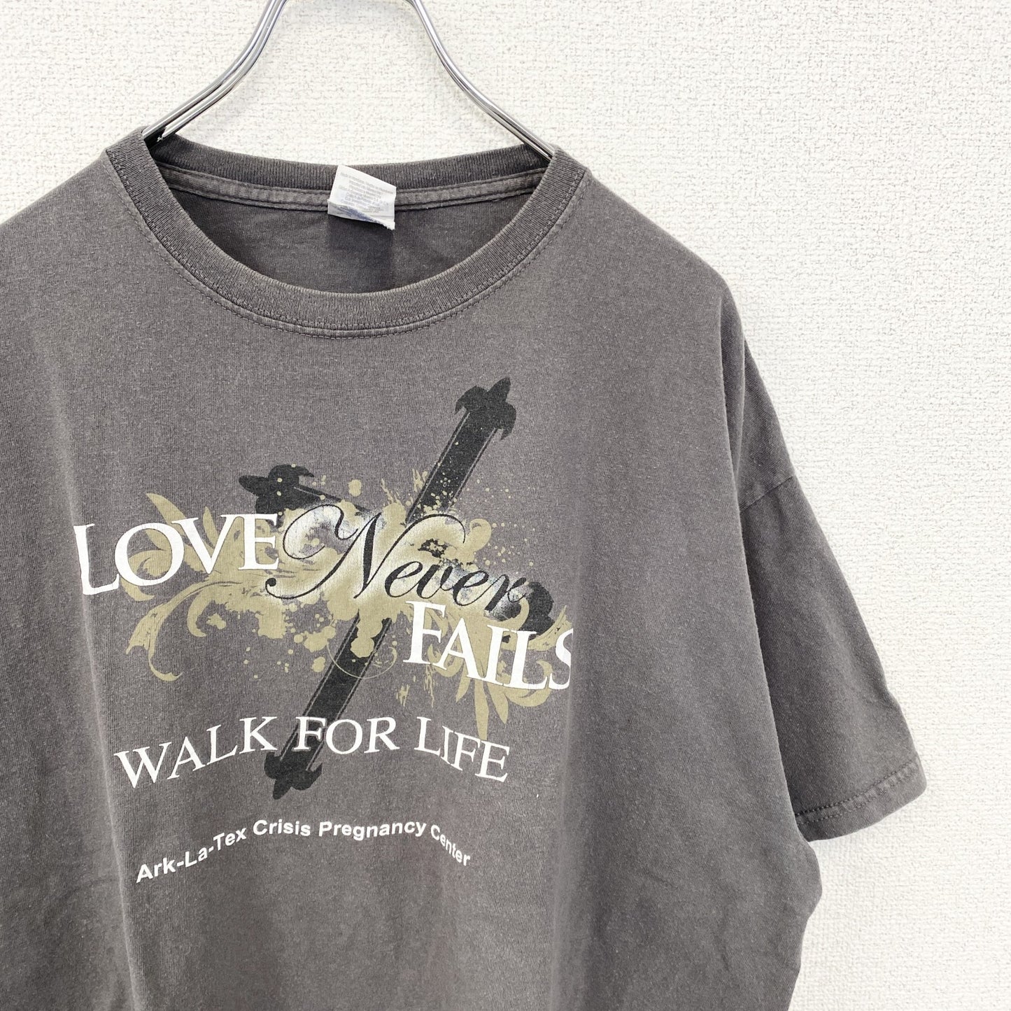 GILDAN　ギルダン　半袖デザインプリントTシャツ　フェード　ビックシルエット　クルーネック　灰色　グレー　XLサイズ