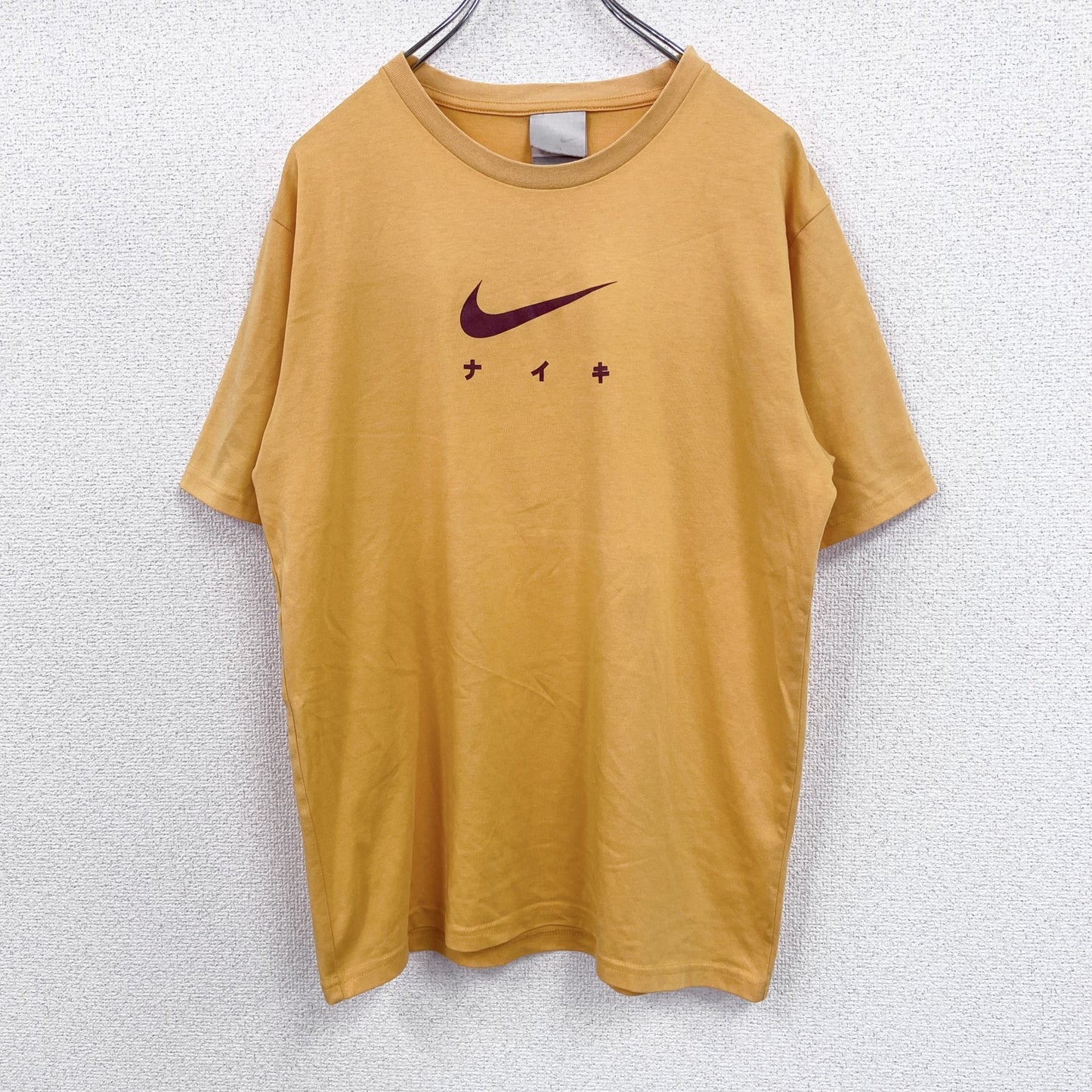 00s　NIKE　ナイキ　半袖プリントTシャツ　ヴィンテージ　スウッシュロゴ　黄　イエロー　Mサイズ