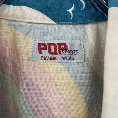 古着 used　POP SPOURTS ポップスポーツ　半袖プリントシャツ　虹　カモメ　曇　カジュアル　レトロデザイン　Lサイズ